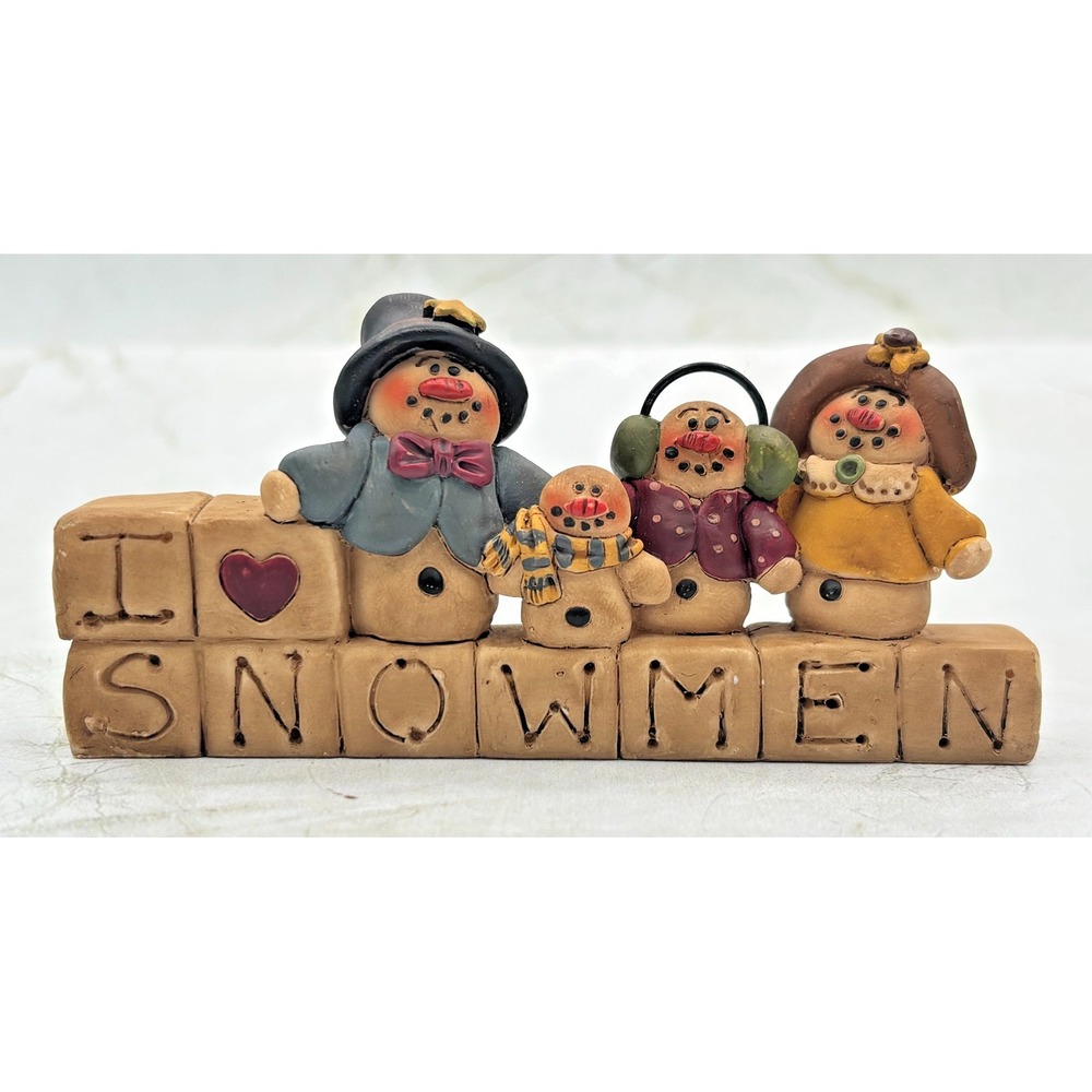 Blossom Bucket I Love Snowmen Block Figurine‎ Suzi Skoglund Resin Vintage